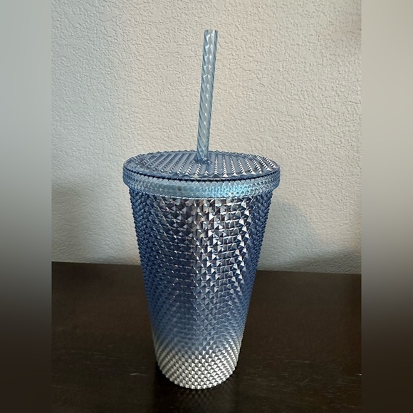 Starbucks blue silver ombré tumbler w/straw, bright and blingy! Metallic, NWT. - Picture 4 of 9